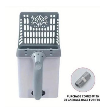 KFX-0557885 Cat Litter Scooper with Attached Waste Bin and 15 Scented Waste Bags - Efficient Cleaning Solution