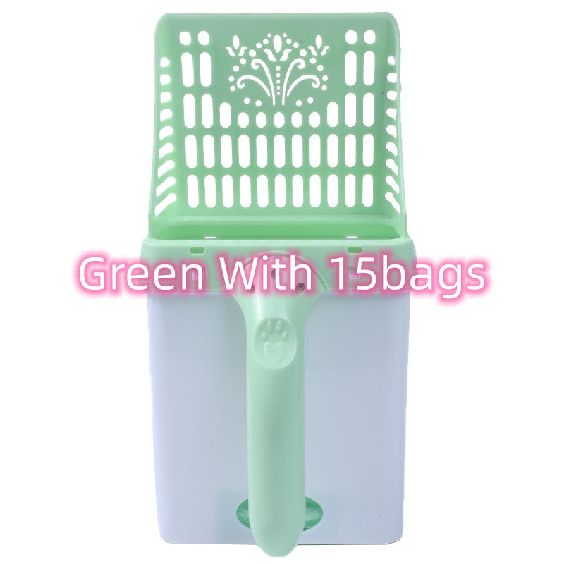 KFX-0557885 Cat Litter Scooper with Attached Waste Bin and 15 Scented Waste Bags - Efficient Cleaning Solution