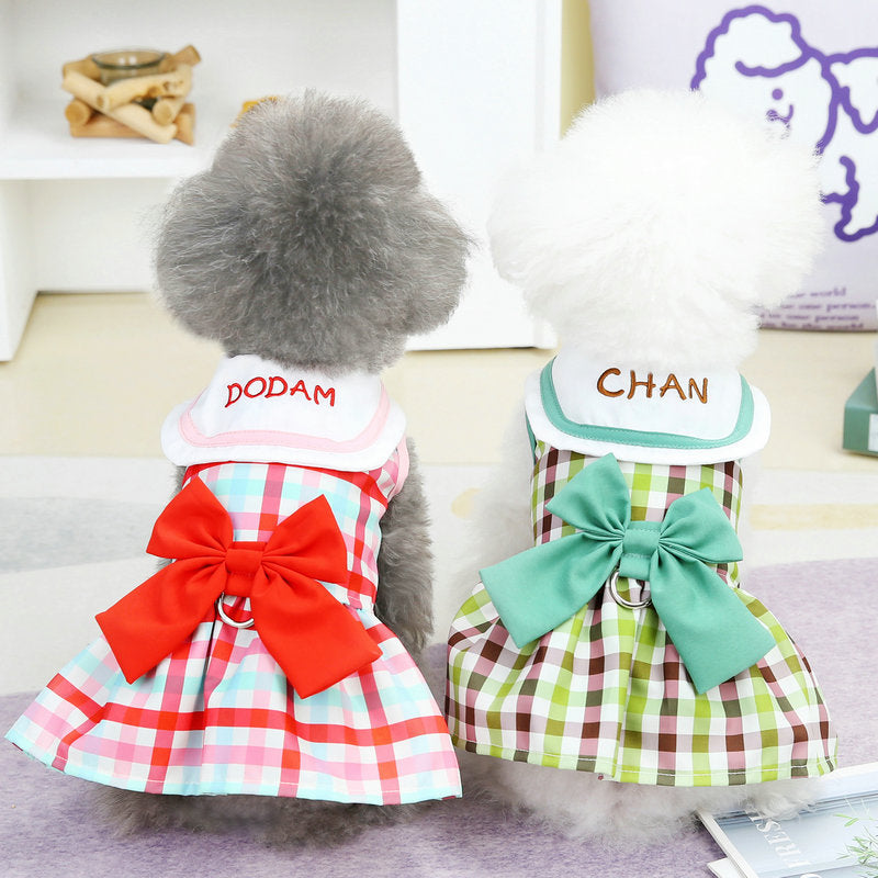 KFX-0558653 Casual Bow Skirt for Pets in Red and Green – Soft Polyester Fabric, Sizes XS to XL