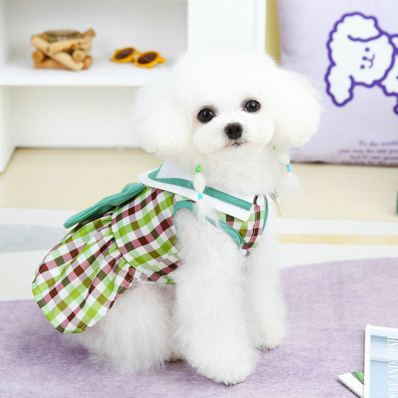 KFX-0558653 Casual Bow Skirt for Pets in Red and Green – Soft Polyester Fabric, Sizes XS to XL