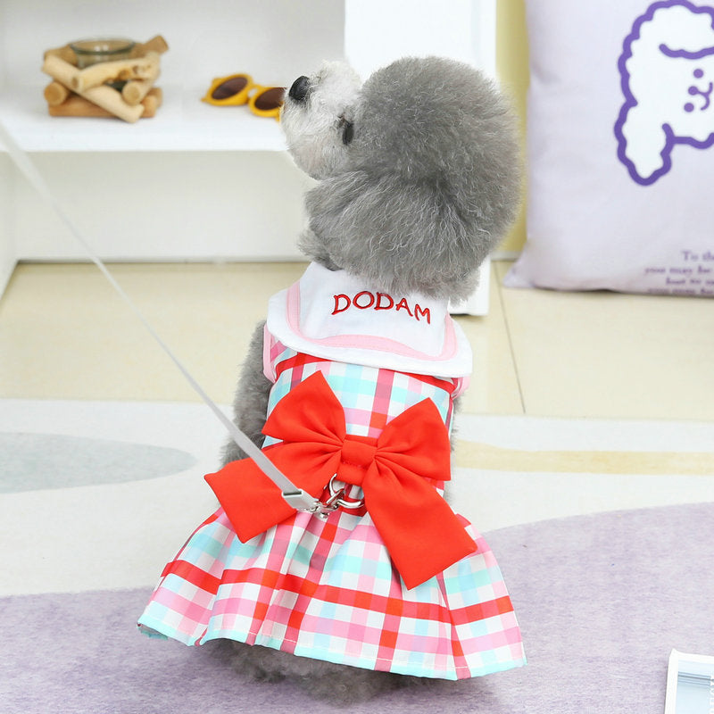 KFX-0558653 Casual Bow Skirt for Pets in Red and Green – Soft Polyester Fabric, Sizes XS to XL