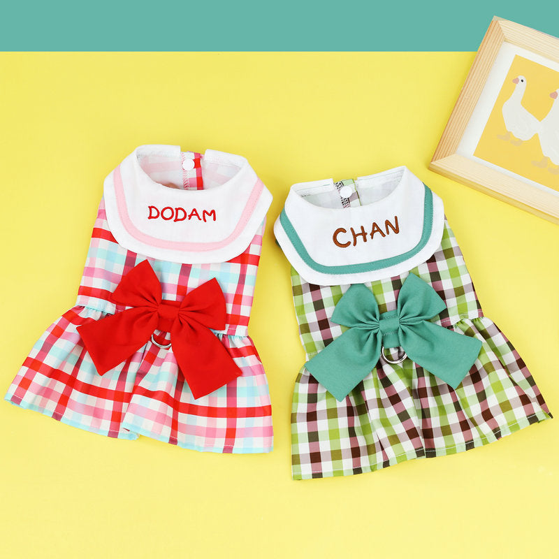 KFX-0558653 Casual Bow Skirt for Pets in Red and Green – Soft Polyester Fabric, Sizes XS to XL