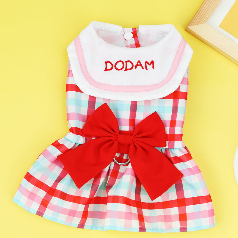 KFX-0558653 Casual Bow Skirt for Pets in Red and Green – Soft Polyester Fabric, Sizes XS to XL