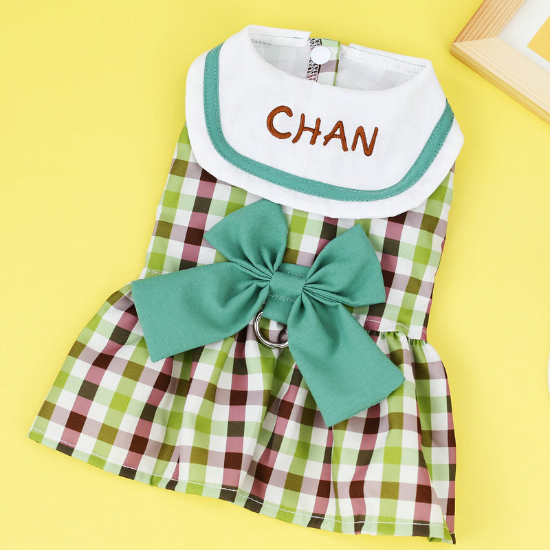 KFX-0558653 Casual Bow Skirt for Pets in Red and Green – Soft Polyester Fabric, Sizes XS to XL