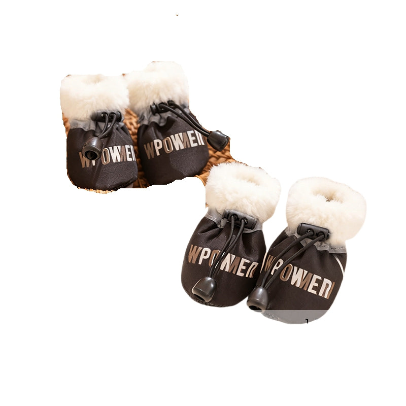 KFX-0558909 Warm Fleece Dog Booties with Anti-Slip Sole for Cold Weather Protects Paws and Keeps Claws Clean