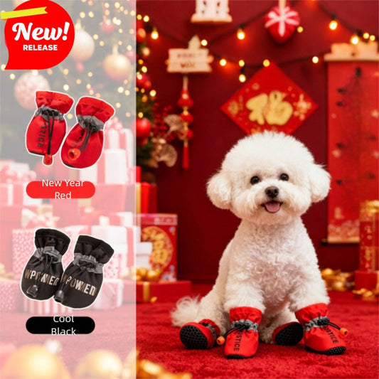 KFX-0558909 Warm Fleece Dog Booties with Anti-Slip Sole for Cold Weather Protects Paws and Keeps Claws Clean