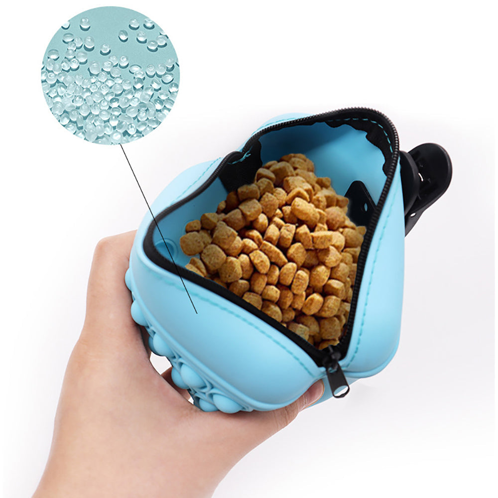 KFX-0559549 Silicone Dog Treat Pouch - Portable Waist Pack for Pet Training, Washable Food Storage with Clip