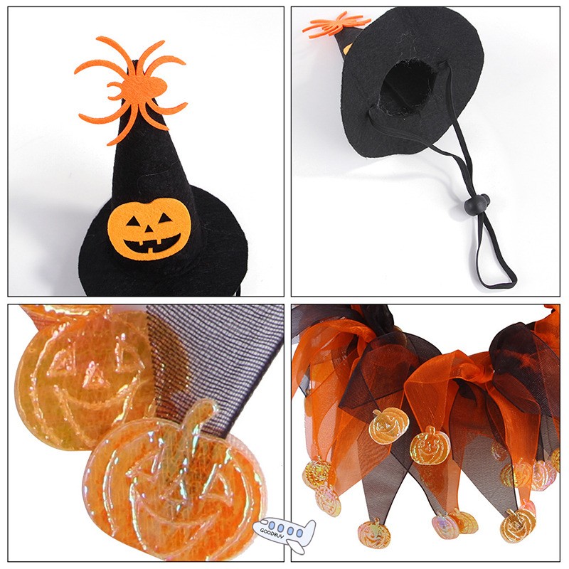 KFX-0559677 Halloween Pet Costume Set with Collar and Witch Hat for Dogs and Cats