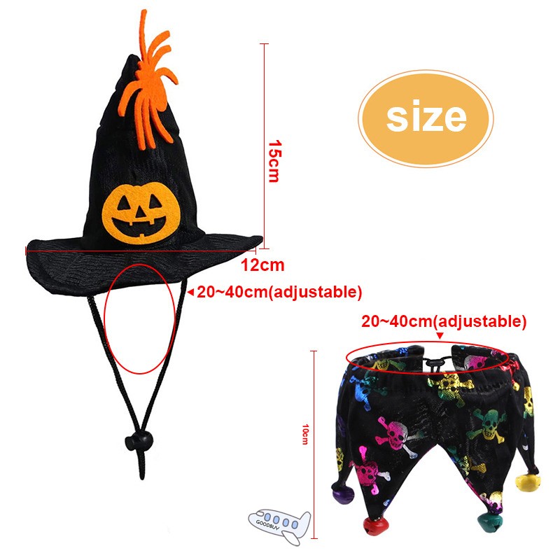 KFX-0559677 Halloween Pet Costume Set with Collar and Witch Hat for Dogs and Cats