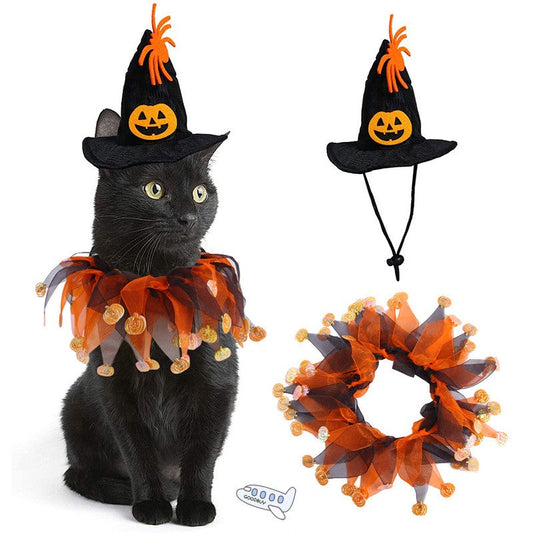 KFX-0559677 Halloween Pet Costume Set with Collar and Witch Hat for Dogs and Cats