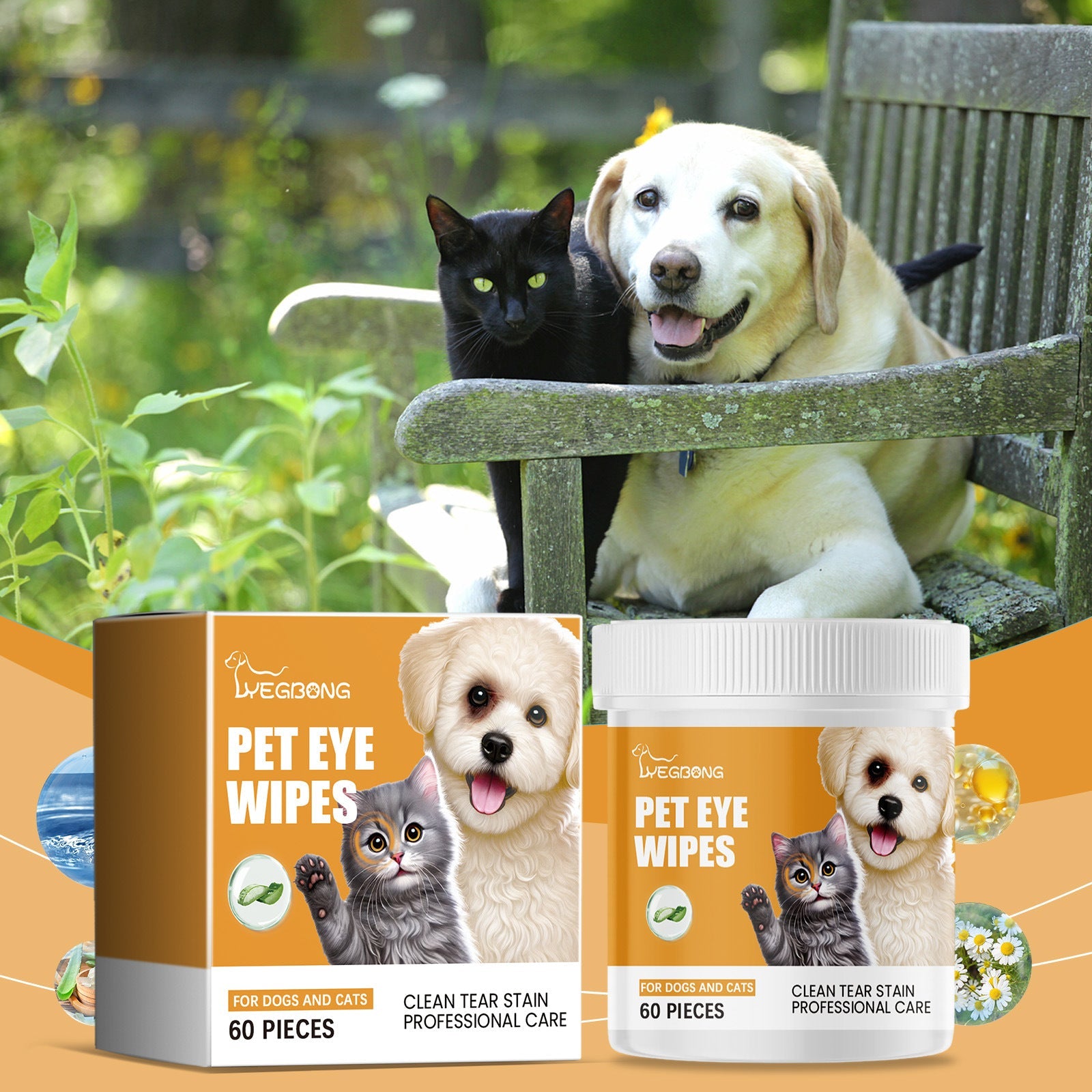 KFX-0559933 Pet Eye Cleaning Wipes for Dogs and Cats - 60 Count Tear Removal Wet Wipes