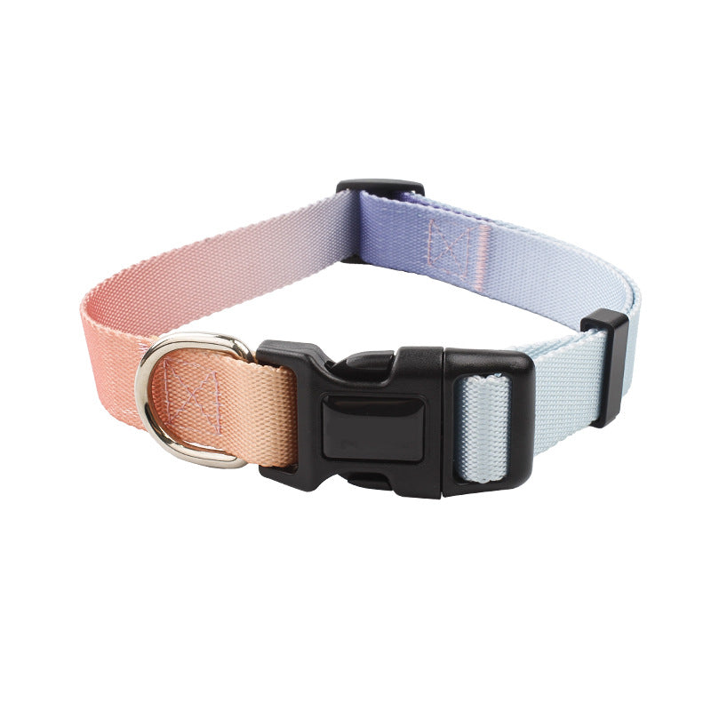 KFX-0561853 Nylon Pet Collar and Traction Rope Set in Vibrant Gradient Colors