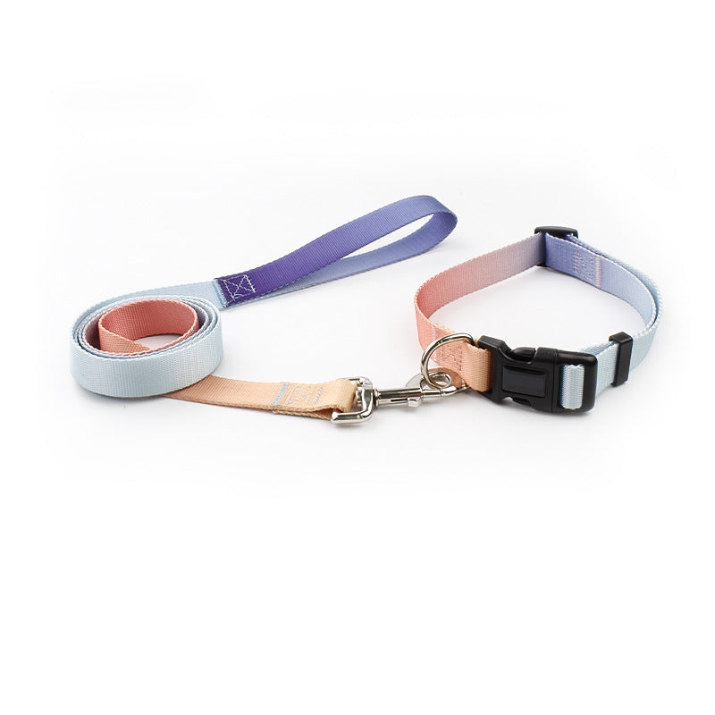 KFX-0561853 Nylon Pet Collar and Traction Rope Set in Vibrant Gradient Colors