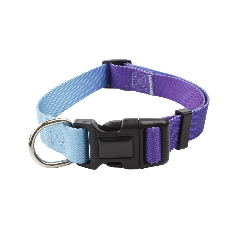 KFX-0561853 Nylon Pet Collar and Traction Rope Set in Vibrant Gradient Colors