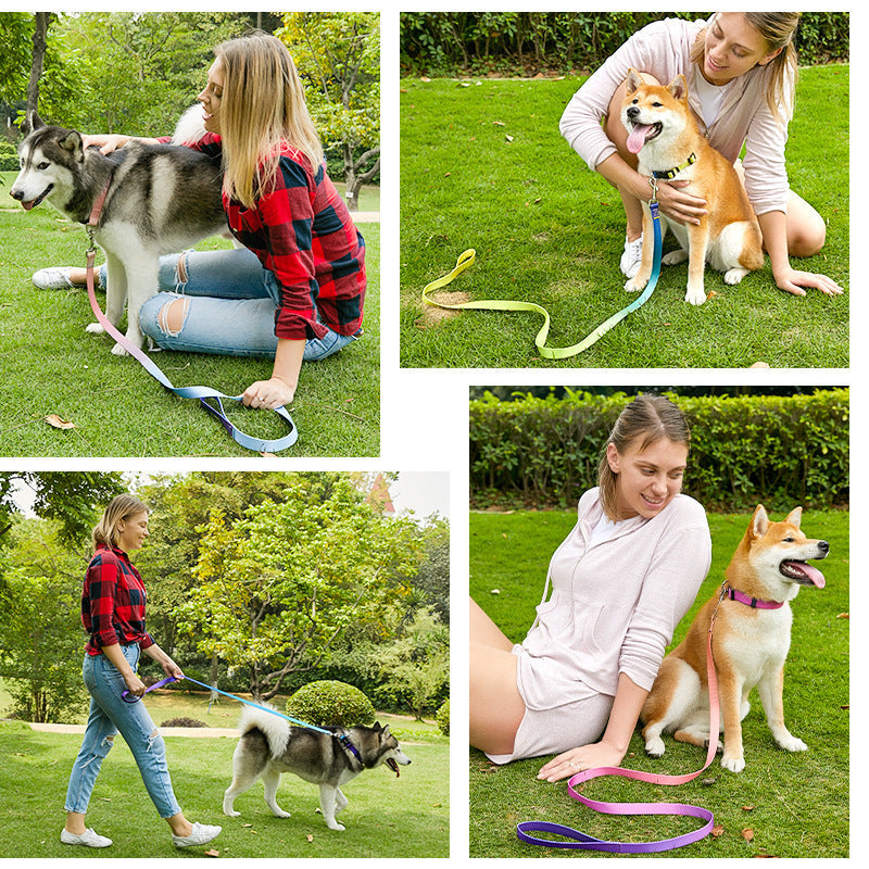 KFX-0561853 Nylon Pet Collar and Traction Rope Set in Vibrant Gradient Colors