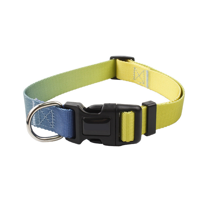 KFX-0561853 Nylon Pet Collar and Traction Rope Set in Vibrant Gradient Colors
