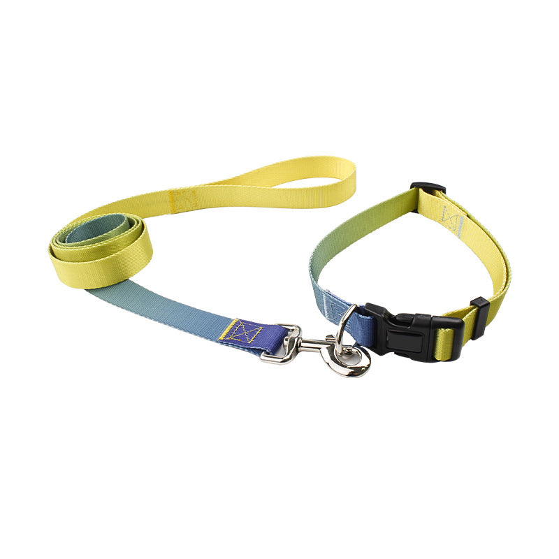 KFX-0561853 Nylon Pet Collar and Traction Rope Set in Vibrant Gradient Colors