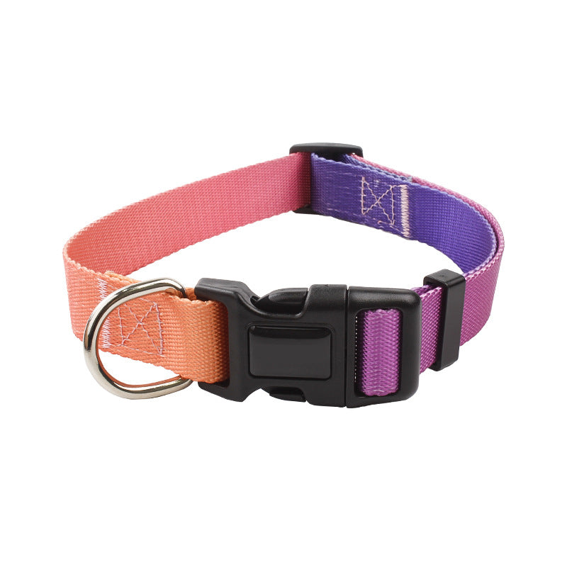 KFX-0561853 Nylon Pet Collar and Traction Rope Set in Vibrant Gradient Colors