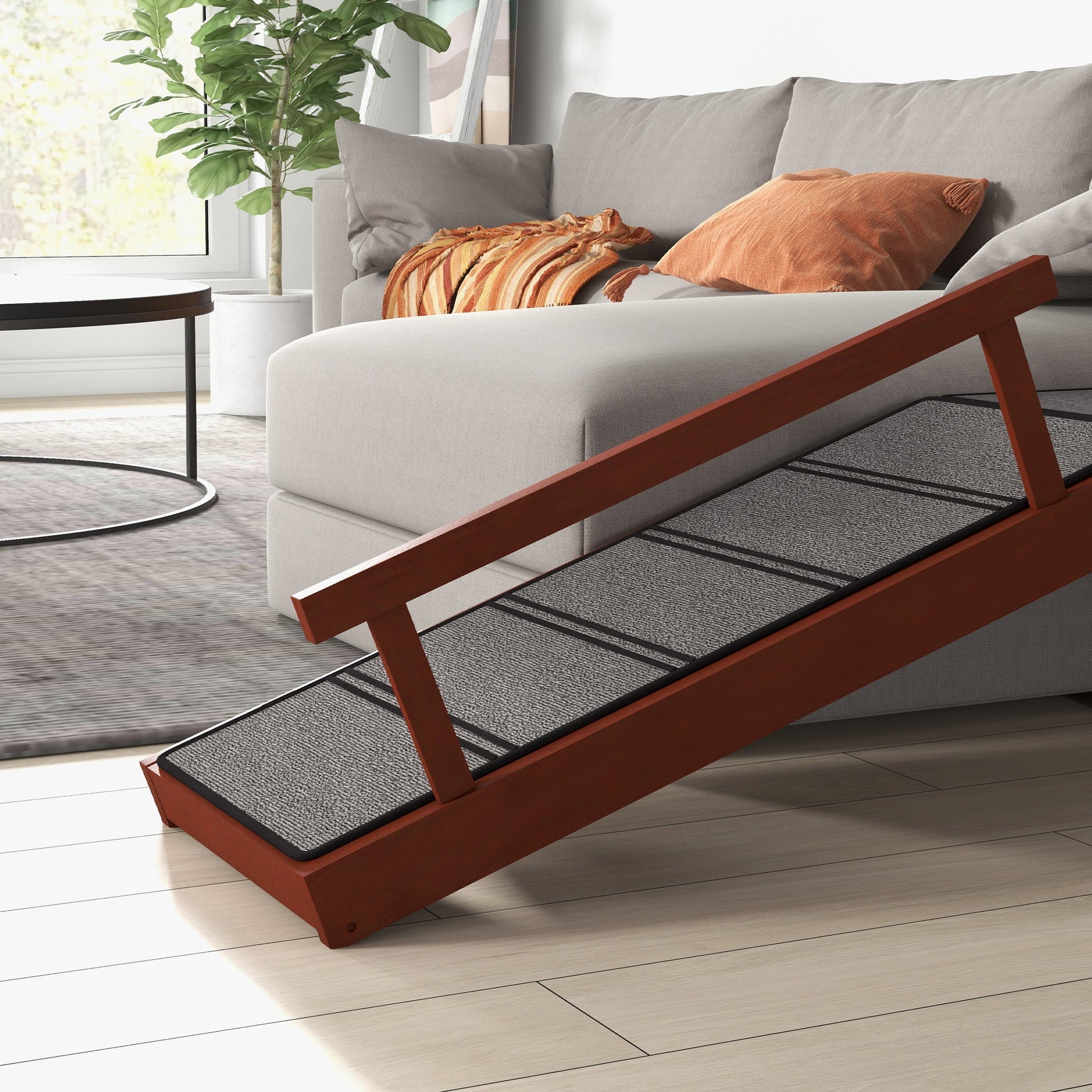 KFX-0563517 Wooden Dog Ramp with Removable Guardrails and Non-Slip Surface, 49" Long, Brown, Suitable for Pets Under 66 lbs