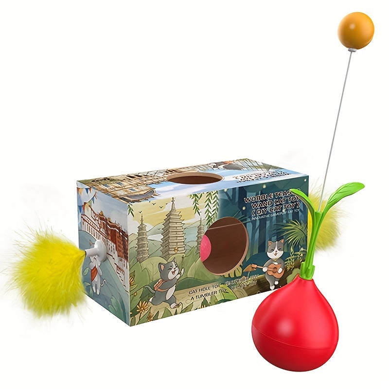 KFX-0565309 DIY Turnip-Shaped Cat Tumbler Toy with Cat Stick for Playful Kittens