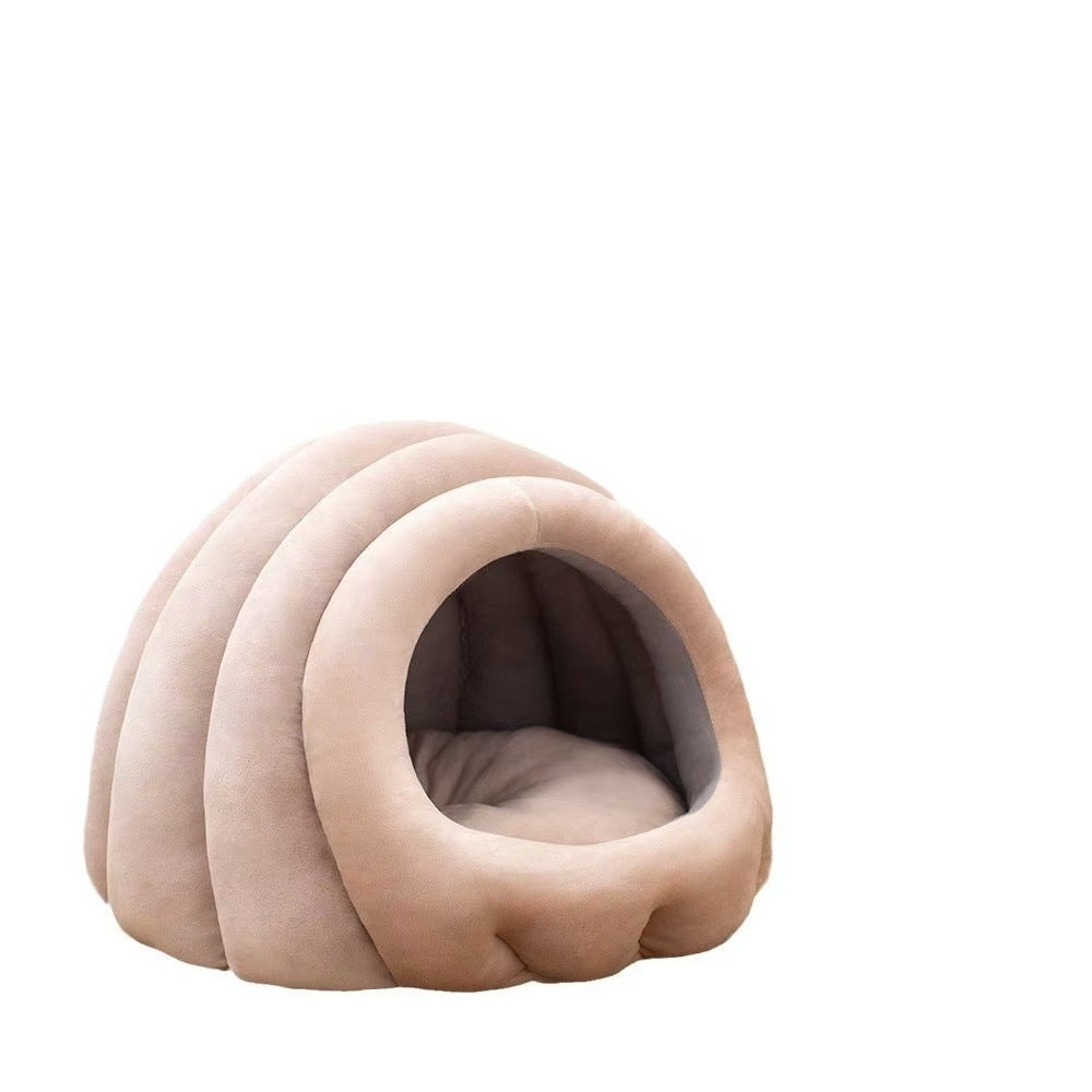 KFX-0567869 Universal Fully Enclosed Cat Nest - Flannel Non-Slip Pet Bed in Smokey Blue and Bean Pink