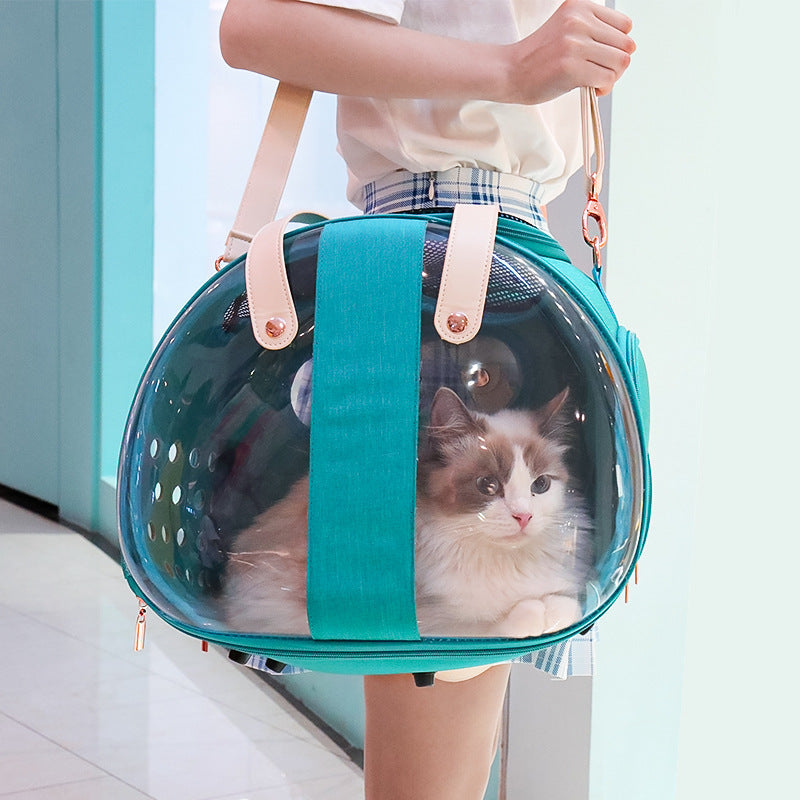 KFX-0570045 Transparent Pet Carrier Backpack for Cats and Dogs - Sky Blue, Dark Gray, Rose Red - Medium Soft Structure, 39x27x30cm, Up to 10kg Capacity