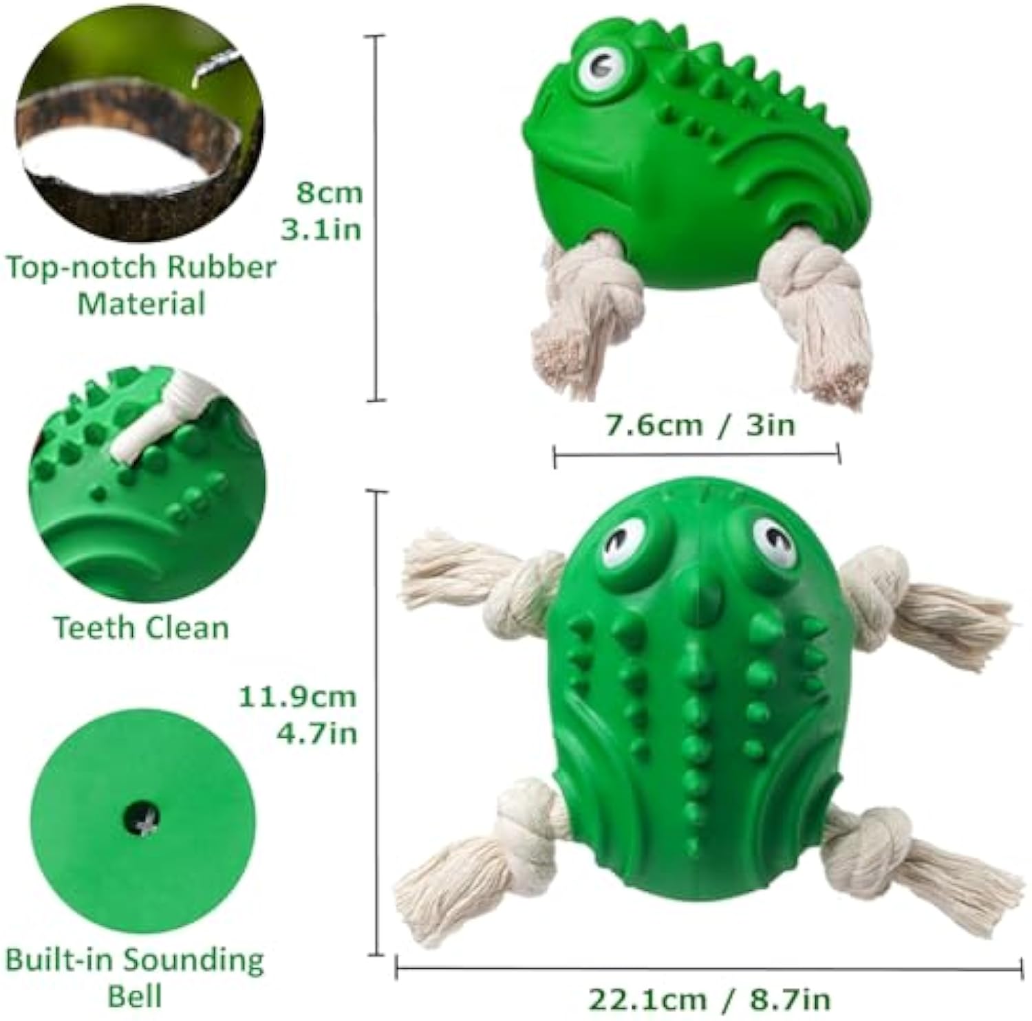 KFX-0571069 Indestructible Toad Shape Rubber Dog Toy for Aggressive Chewers - Squeaky, Chew-Resistant, and Dental Health Enhancer