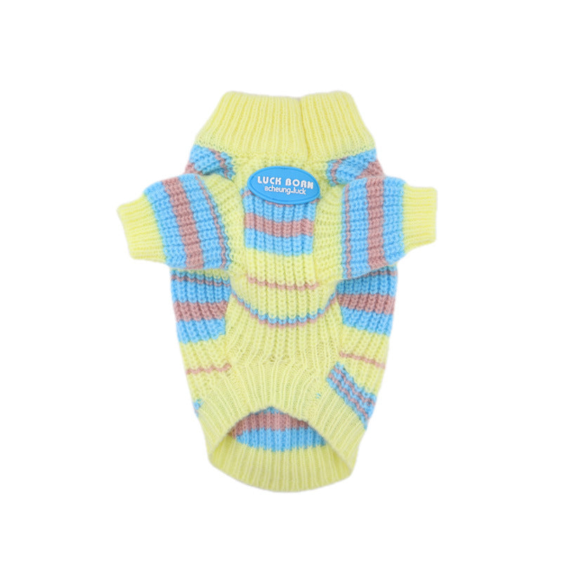 KFX-0571581 Cozy Blue and Yellow Striped Sweater for Small Dogs - XS to XXL
