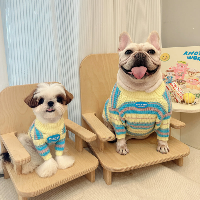 KFX-0571581 Cozy Blue and Yellow Striped Sweater for Small Dogs - XS to XXL