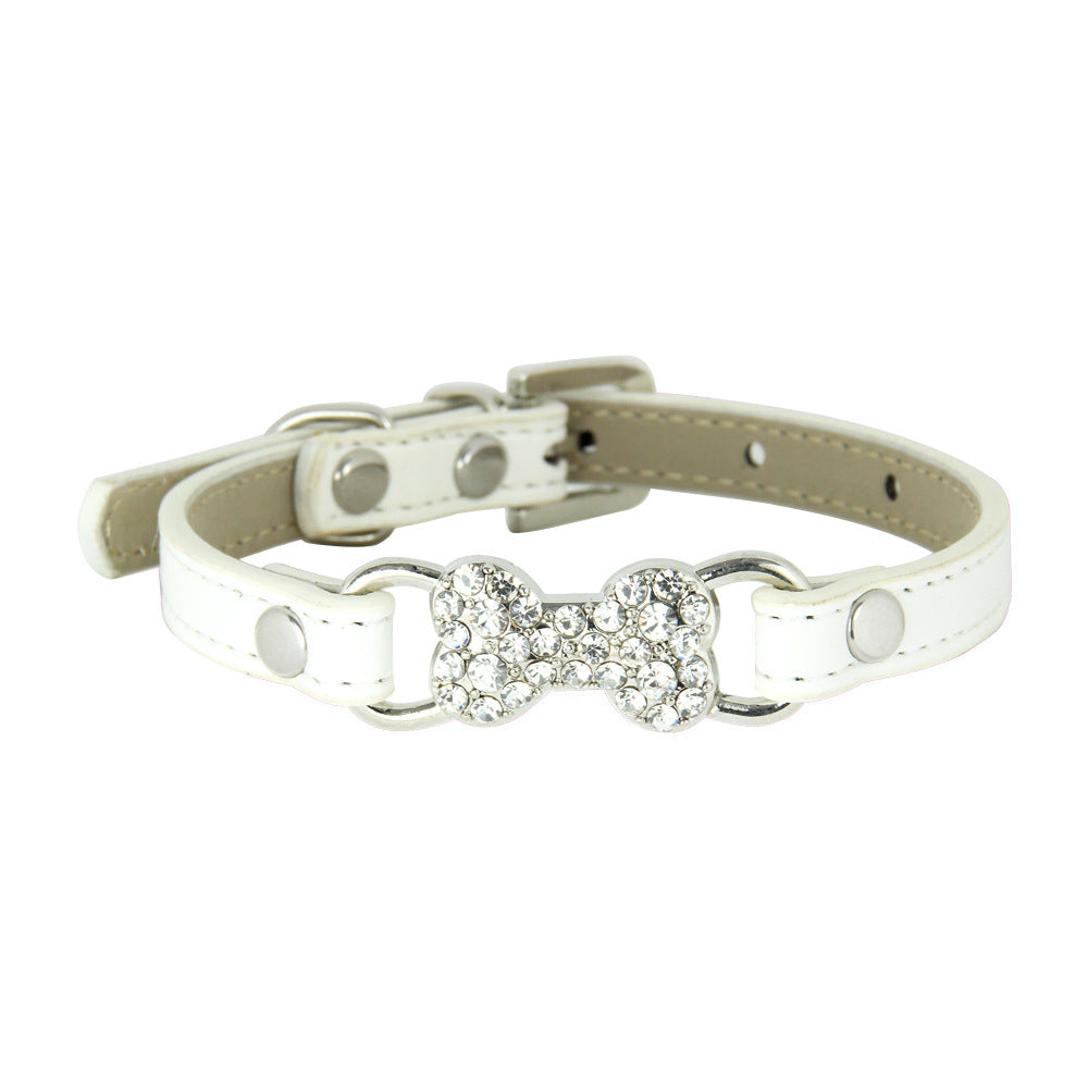 KFX-0573373 Cute Cat Traction Rope with Crystal Diamond Accent - Adjustable PU Pet Collar in Multiple Colors