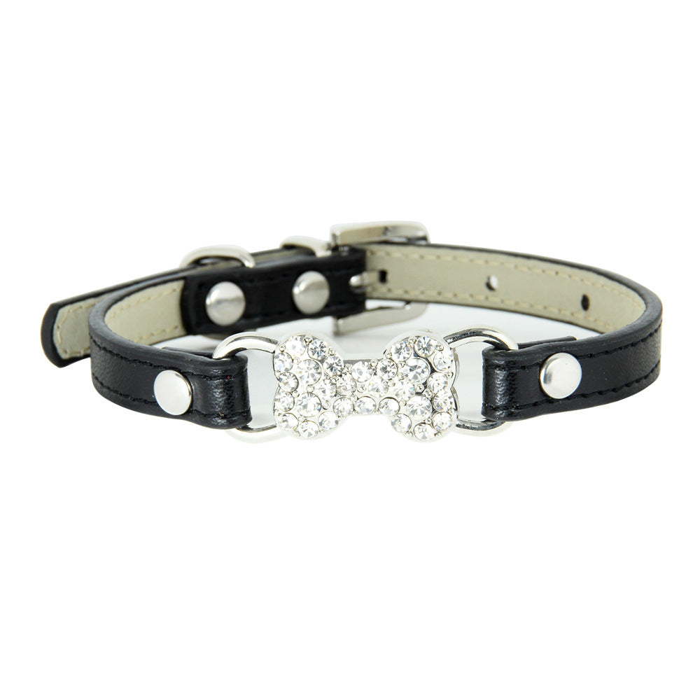 KFX-0573373 Cute Cat Traction Rope with Crystal Diamond Accent - Adjustable PU Pet Collar in Multiple Colors