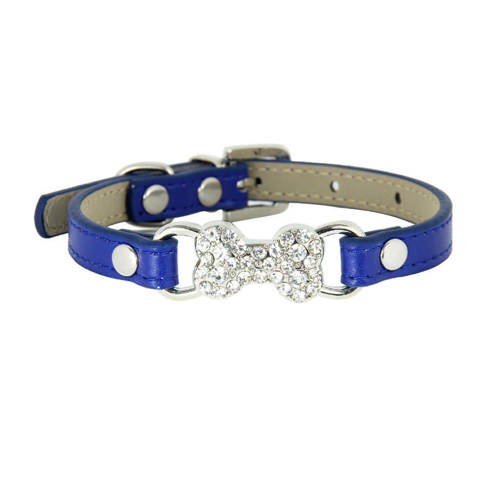 KFX-0573373 Cute Cat Traction Rope with Crystal Diamond Accent - Adjustable PU Pet Collar in Multiple Colors