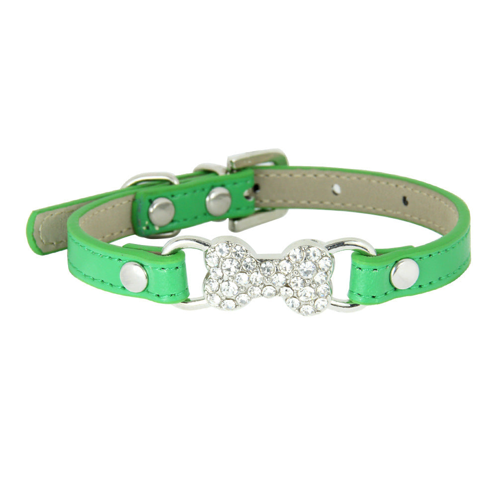 KFX-0573373 Cute Cat Traction Rope with Crystal Diamond Accent - Adjustable PU Pet Collar in Multiple Colors