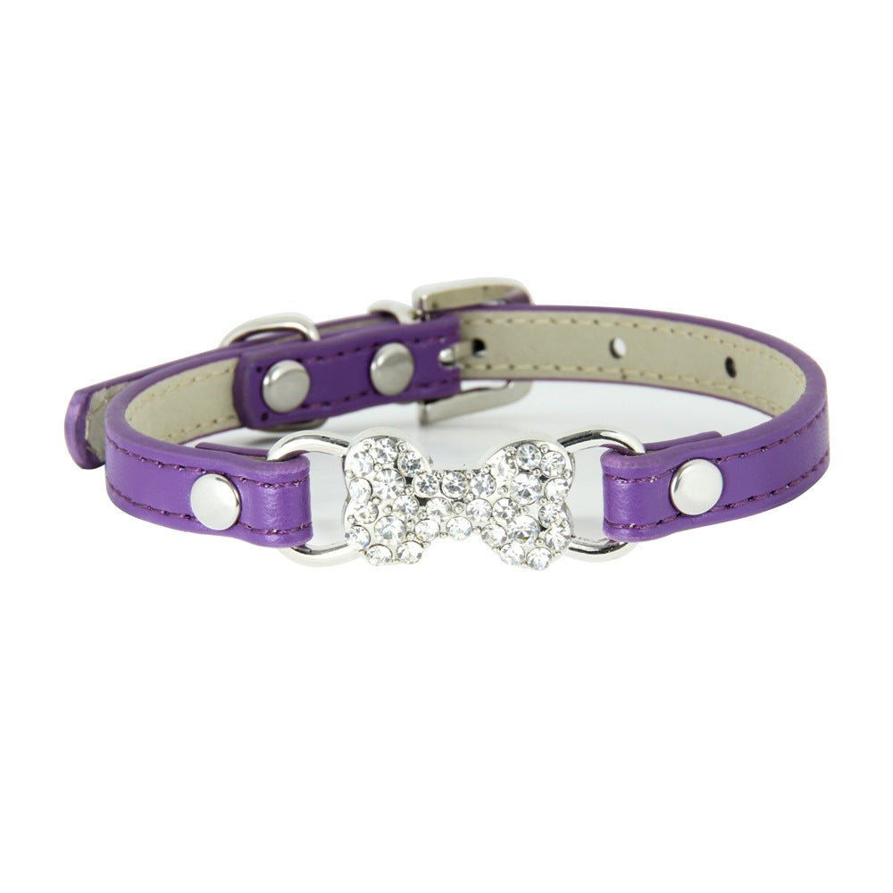 KFX-0573373 Cute Cat Traction Rope with Crystal Diamond Accent - Adjustable PU Pet Collar in Multiple Colors