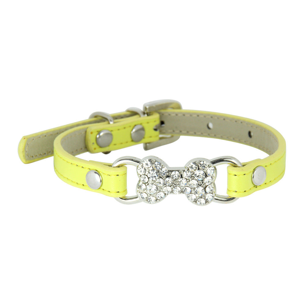 KFX-0573373 Cute Cat Traction Rope with Crystal Diamond Accent - Adjustable PU Pet Collar in Multiple Colors