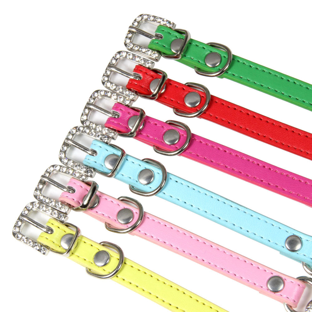 KFX-0573373 Cute Cat Traction Rope with Crystal Diamond Accent - Adjustable PU Pet Collar in Multiple Colors