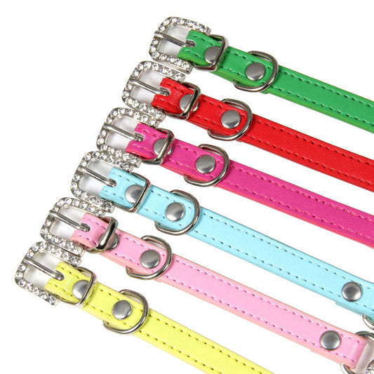 KFX-0573373 Cute Cat Traction Rope with Crystal Diamond Accent - Adjustable PU Pet Collar in Multiple Colors