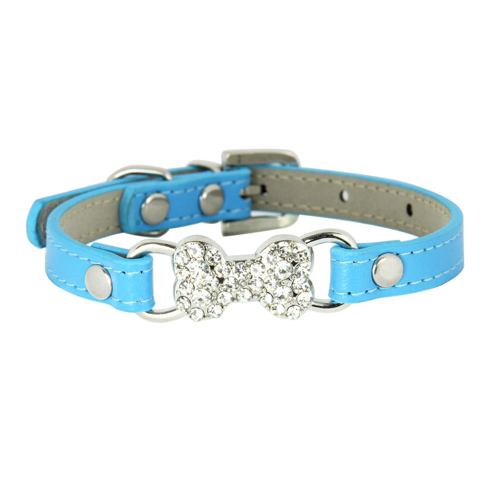 KFX-0573373 Cute Cat Traction Rope with Crystal Diamond Accent - Adjustable PU Pet Collar in Multiple Colors