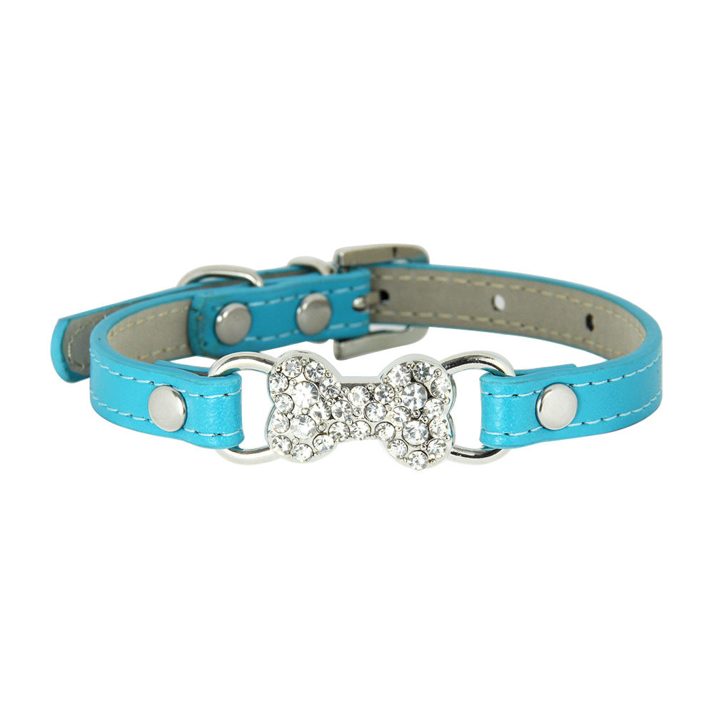 KFX-0573373 Cute Cat Traction Rope with Crystal Diamond Accent - Adjustable PU Pet Collar in Multiple Colors