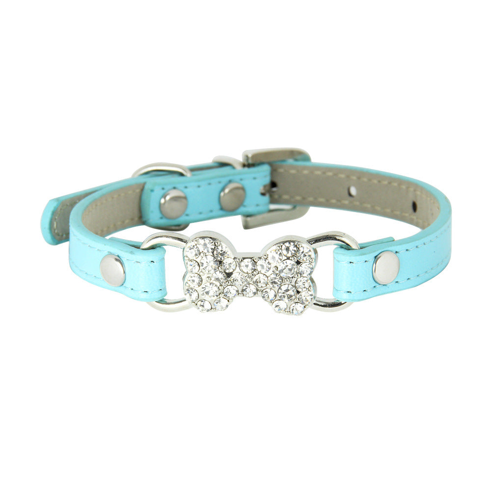 KFX-0573373 Cute Cat Traction Rope with Crystal Diamond Accent - Adjustable PU Pet Collar in Multiple Colors