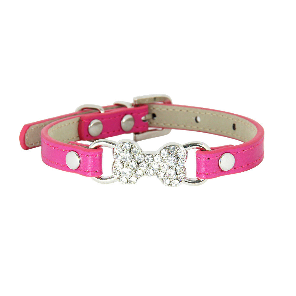 KFX-0573373 Cute Cat Traction Rope with Crystal Diamond Accent - Adjustable PU Pet Collar in Multiple Colors