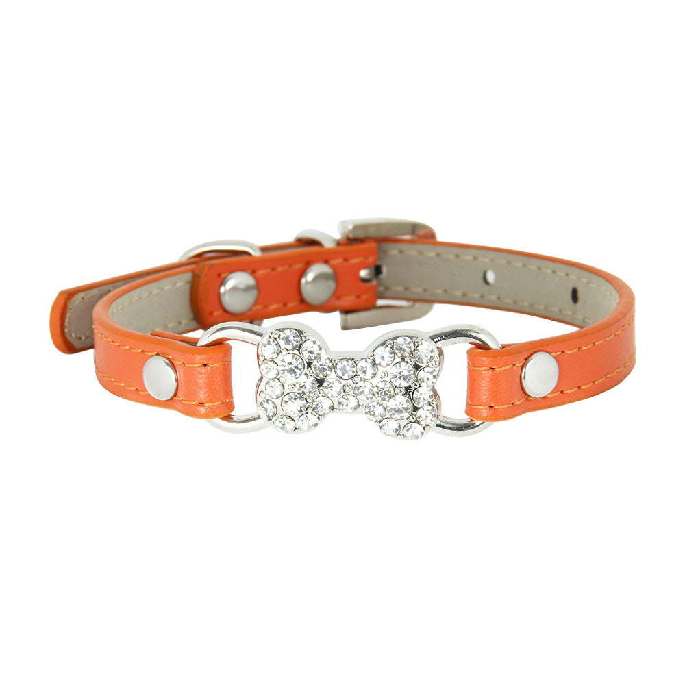 KFX-0573373 Cute Cat Traction Rope with Crystal Diamond Accent - Adjustable PU Pet Collar in Multiple Colors