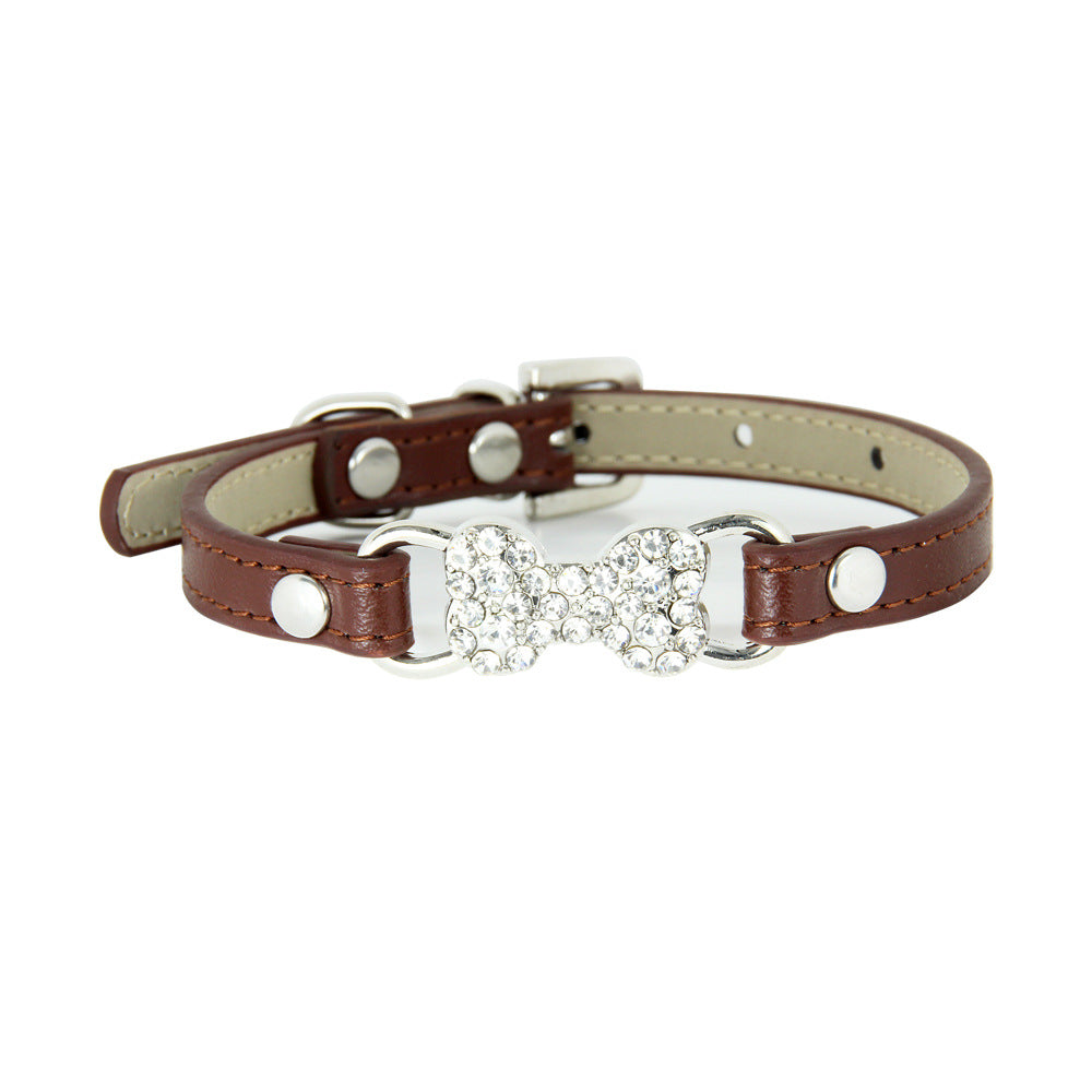 KFX-0573373 Cute Cat Traction Rope with Crystal Diamond Accent - Adjustable PU Pet Collar in Multiple Colors