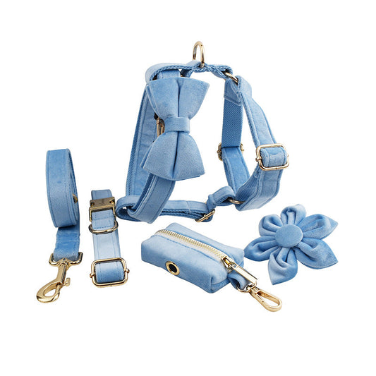 KFX-0575037 Stylish Velvet Fabric Dog Collar with Bow and Flower Accessories