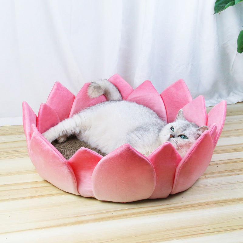 KFX-0575421 Pet Cool Nest Round Cat Bed - Plush Lotus Shape, Two Sizes Available (30cm and 42cm)