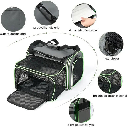 KFX-0575805 Expandable and Foldable Pet Carrier with Wheels for Cats and Small Dogs, Soft-Sided and Airline-Approved