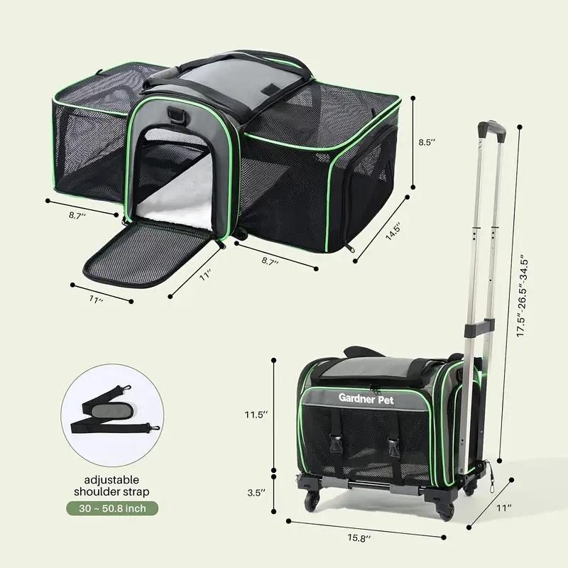 KFX-0575805 Expandable and Foldable Pet Carrier with Wheels for Cats and Small Dogs, Soft-Sided and Airline-Approved