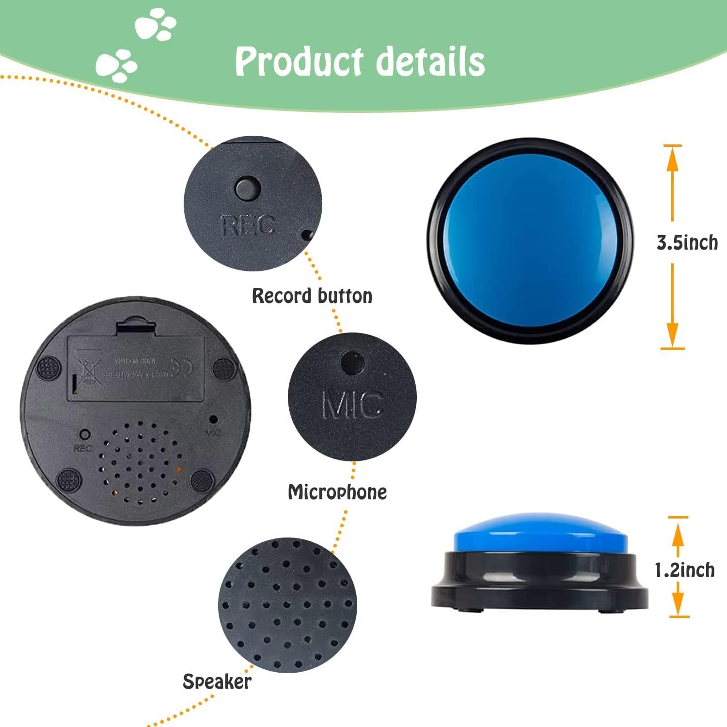 KFX-0576829 Pet Communication Training Buzzer with 30-Second Voice Record and Playback Function