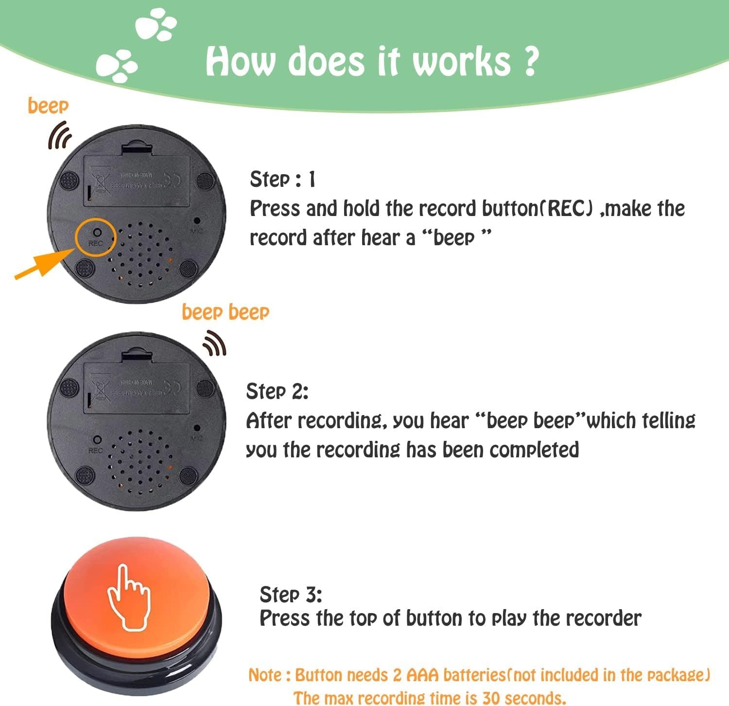 KFX-0576829 Pet Communication Training Buzzer with 30-Second Voice Record and Playback Function
