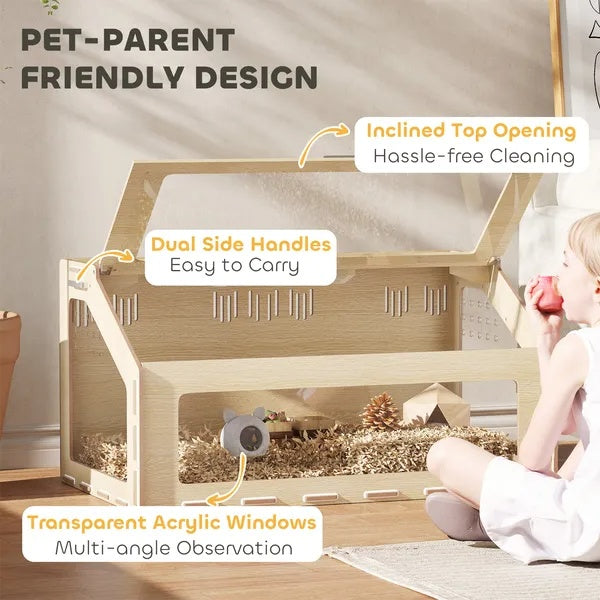 KFX-0577213 Spacious 39 Inch Hamster Cage with Acrylic Windows and Openable Top for Easy Access and Ventilation